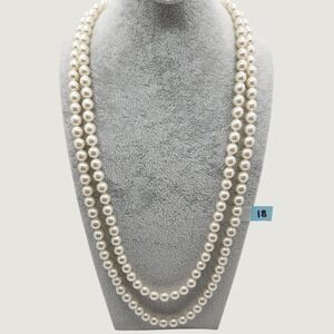 Vintage Faux Pearl Knotted Necklace 8mm Cream 1950s Old Money Classic 52 Inch